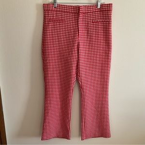 Zara women pants red white gingham size xl mini flared